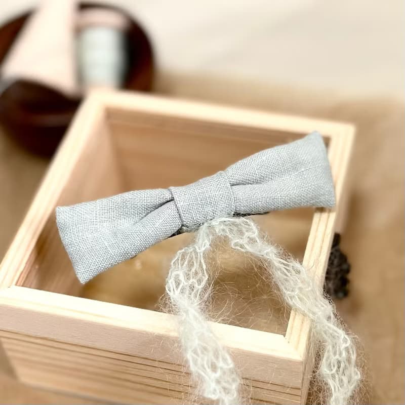 髮夾/淺綠蝴蝶結/搭配毛線絲帶 手作 髮飾