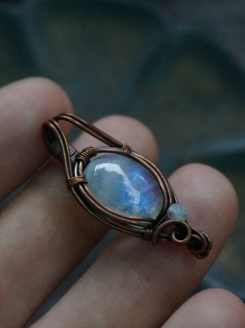 | MC |繞線月光石項鏈 手工編織  復古 wire wrap