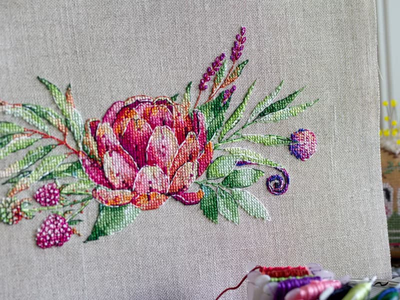 【數位】Raspberry & Artichoke Bouquet I - watercolor PDF cross stitch pattern