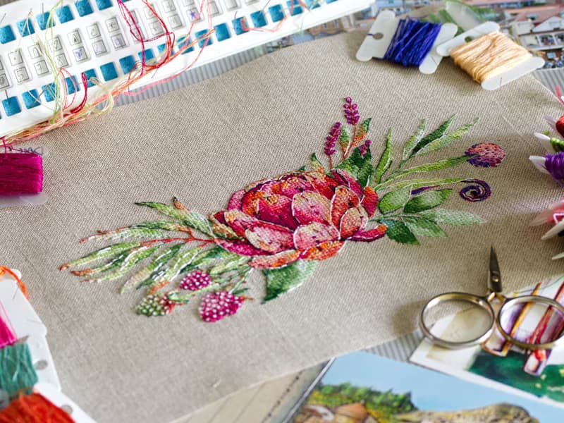 【數位】Raspberry & Artichoke Bouquet I - watercolor PDF cross stitch pattern