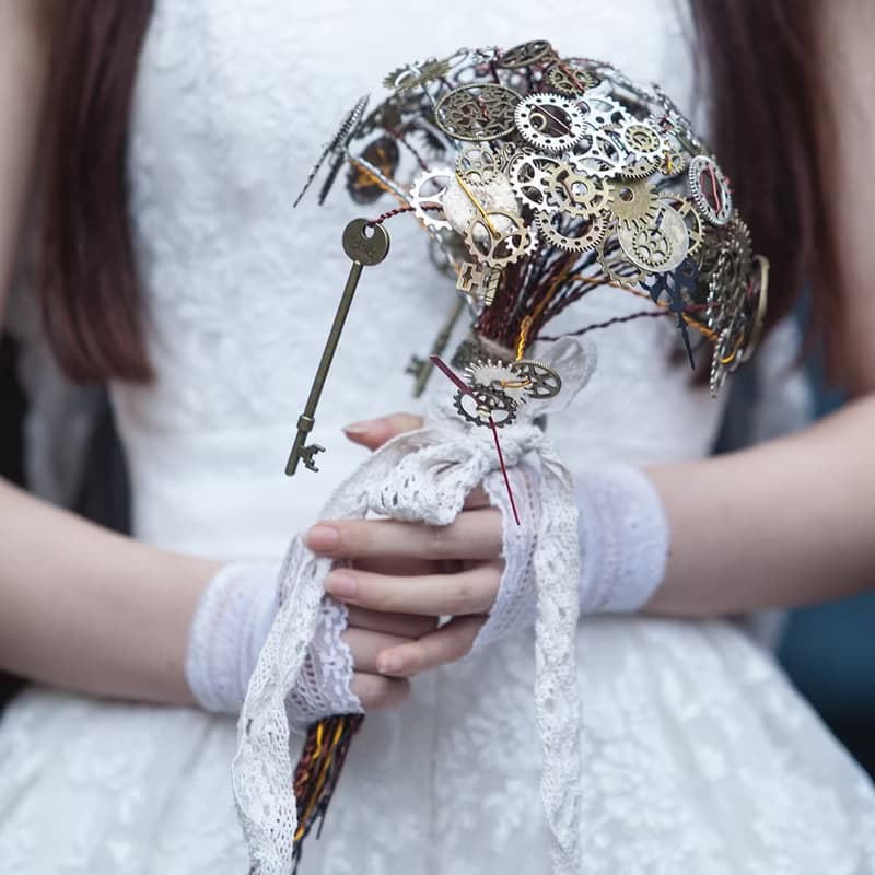 蒸汽朋克 steampunk 婚慶 婚禮攝影 齒輪花 金屬 新娘手捧 花束