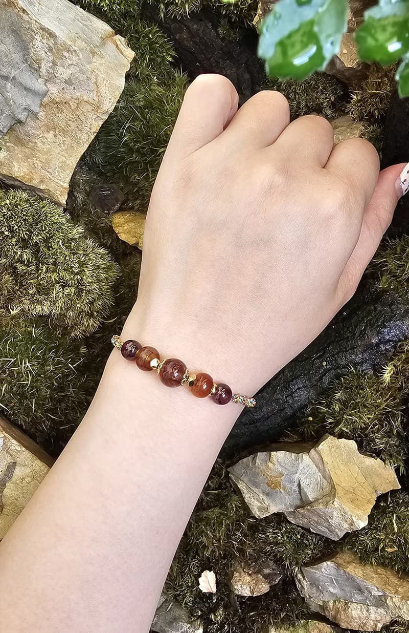 五色蠟線編織款-水晶手鍊款/紅膠花/紫牙烏紅石榴/紅瑪瑙/平安