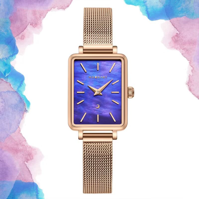 【MOONART】方型手錶 藝月系列-紫雨+ 女裝手錶 珍珠貝藝術手錶