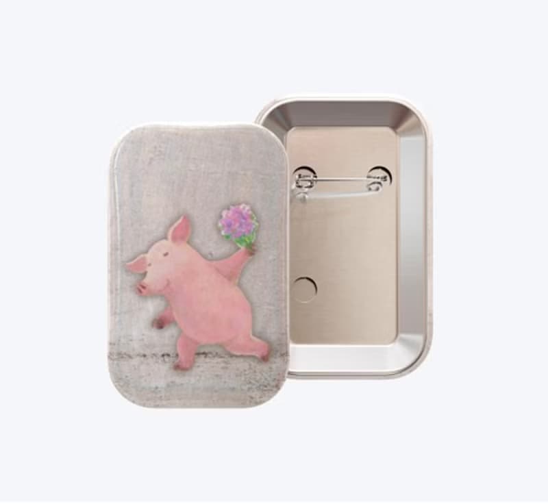 絵になる缶バッジ(子豚と花束/70×40サイズ)