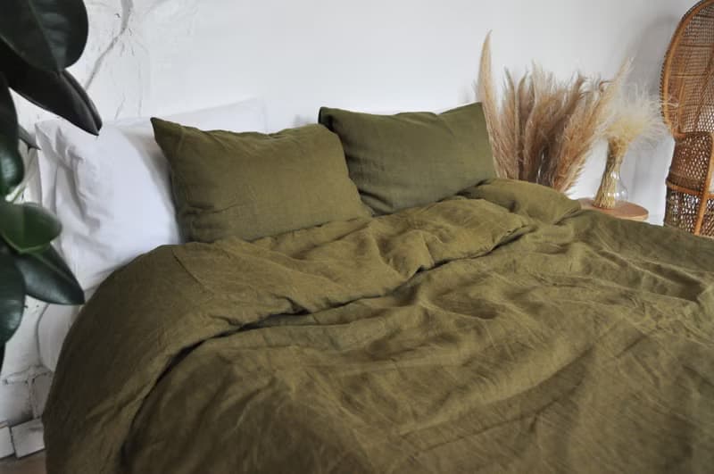 Dark olive linen duvet cover /Softened linen / Comforter cover / Quilt cover