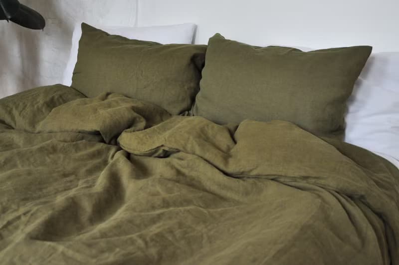 Dark olive linen duvet cover /Softened linen / Comforter cover / Quilt cover