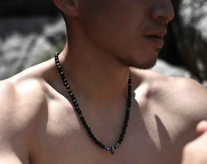 奧法.Alpha 天然黑火山岩 青金鳳凰 男礦石925純銀項鍊 覺知力量