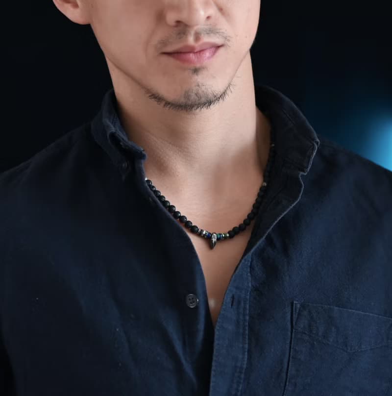 奧法.Alpha 天然黑火山岩 青金鳳凰 男礦石925純銀項鍊 覺知力量