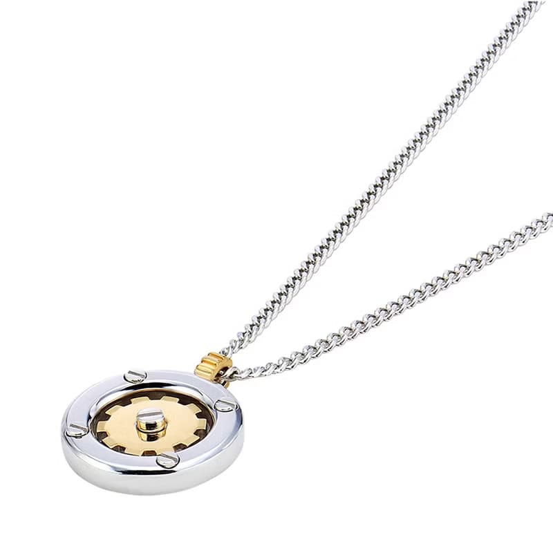 TIME SCREW COGWHEEL COIN PET NECKLACE