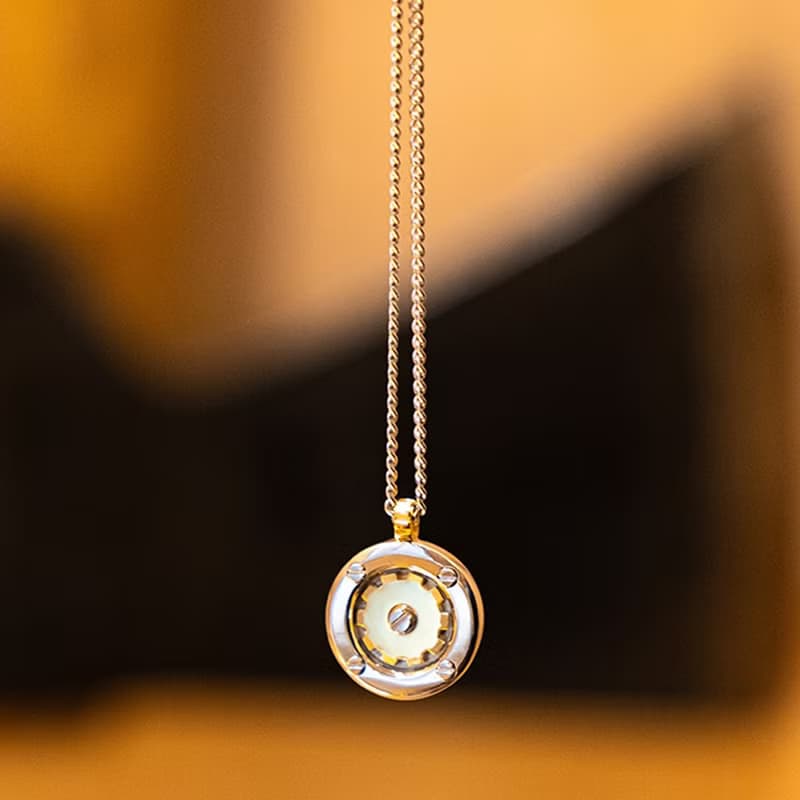 TIME SCREW COGWHEEL COIN PET NECKLACE