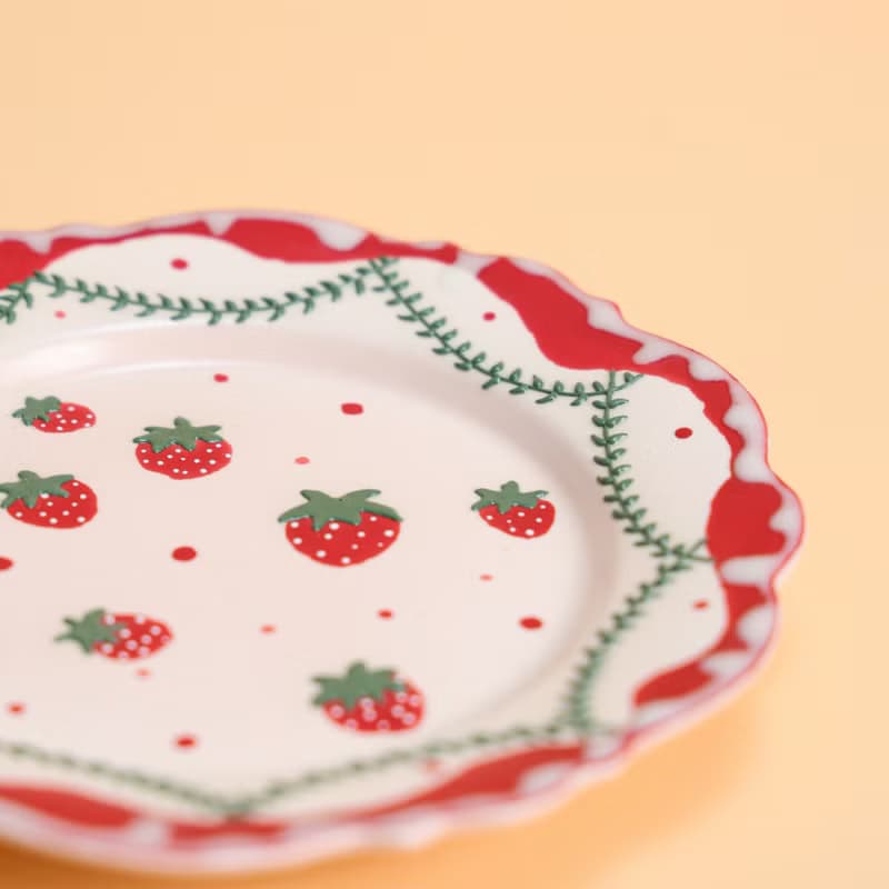 Handmade Strawberry Tea Cup and Saucer Set Cute Strawberry Plate Coquette soirée