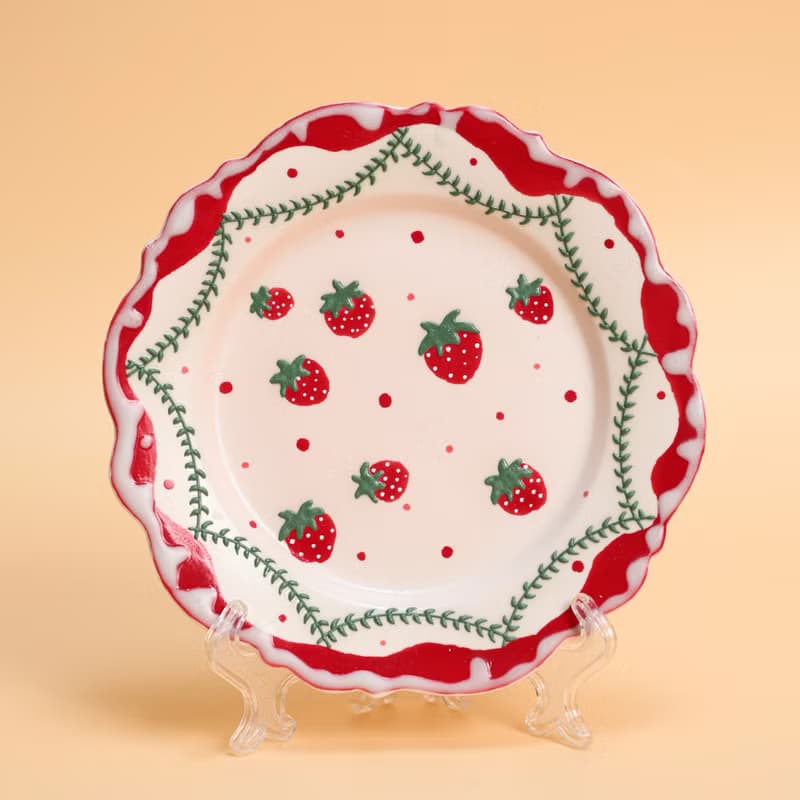 Handmade Strawberry Tea Cup and Saucer Set Cute Strawberry Plate Coquette soirée