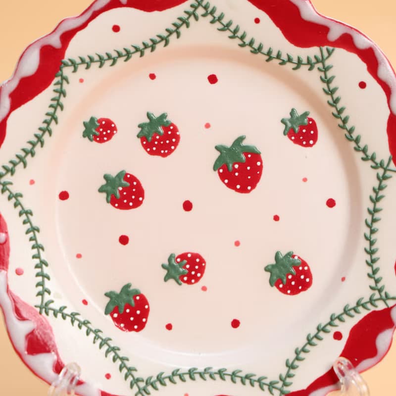 Handmade Strawberry Tea Cup and Saucer Set Cute Strawberry Plate Coquette soirée