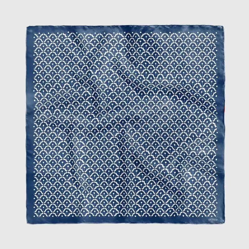 Silk satin scarf - Pineapple On Blue