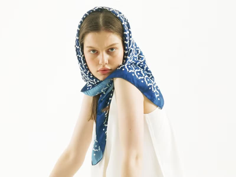 Silk satin scarf - Pineapple On Blue