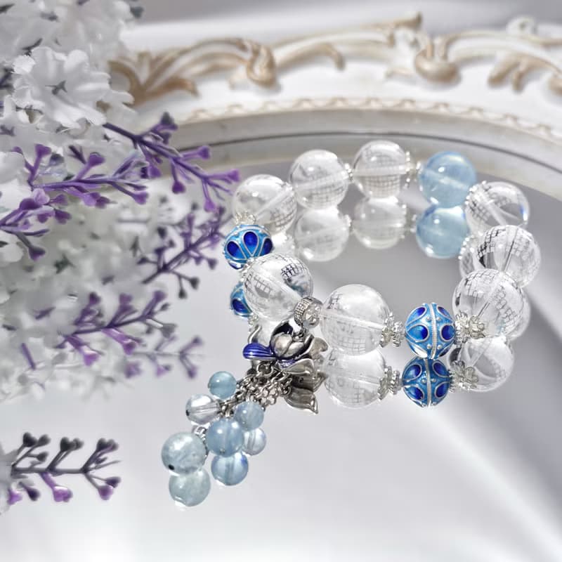 頂級白水晶 心經 海藍寶 蓮花 智慧 事業 手鍊 單品 禮物 收藏