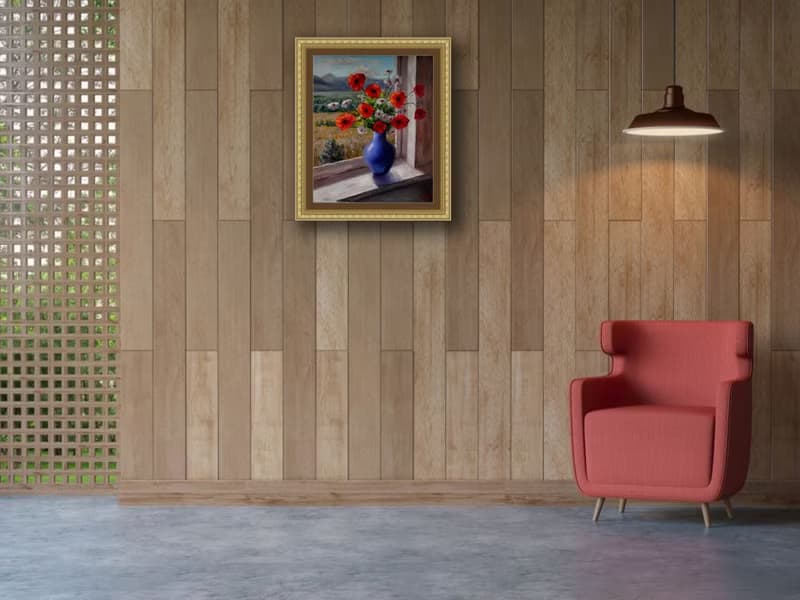 Canvas Painting Flowers Bouquet of poppies and daisy  Original Floral Still life