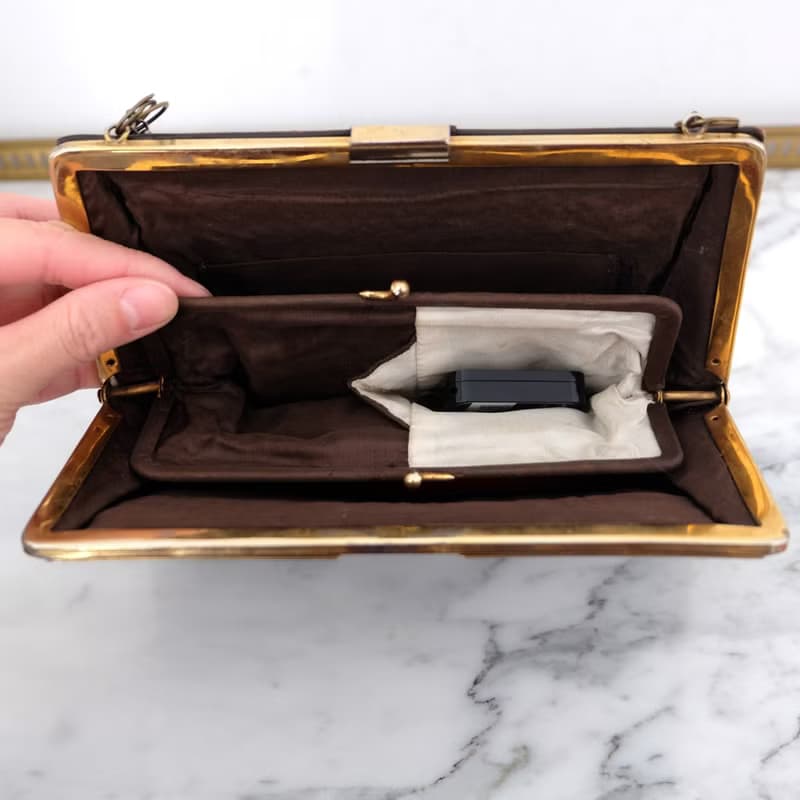 法國復古啡色金屬鍊皮袋