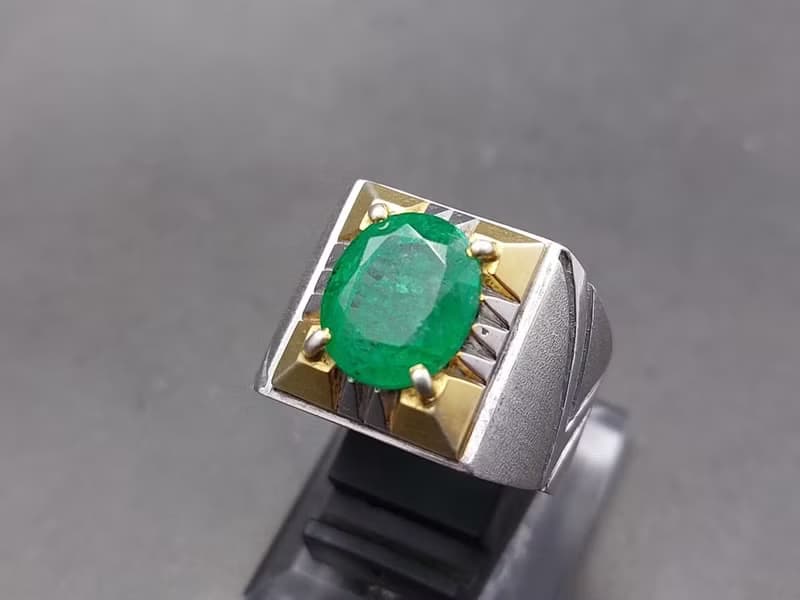 Natural Vivid Green Emerald Mens Ring Sterling Silver 925 Handmade Estate Emeral