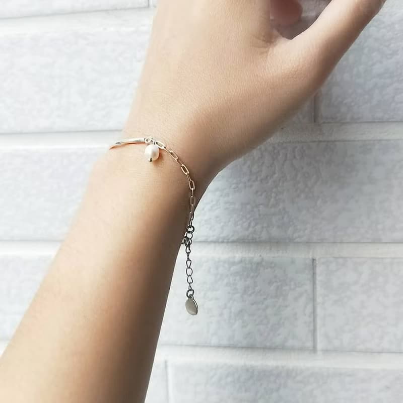 │簡約│天然珍珠 • 純銀手鍊