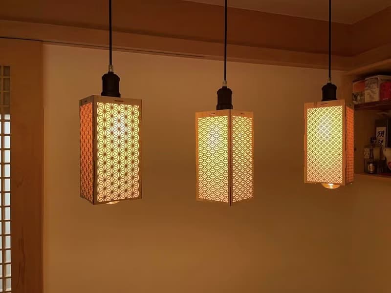 【一郎木創館】 日檜燈罩(麻の葉,青海波,七寶)