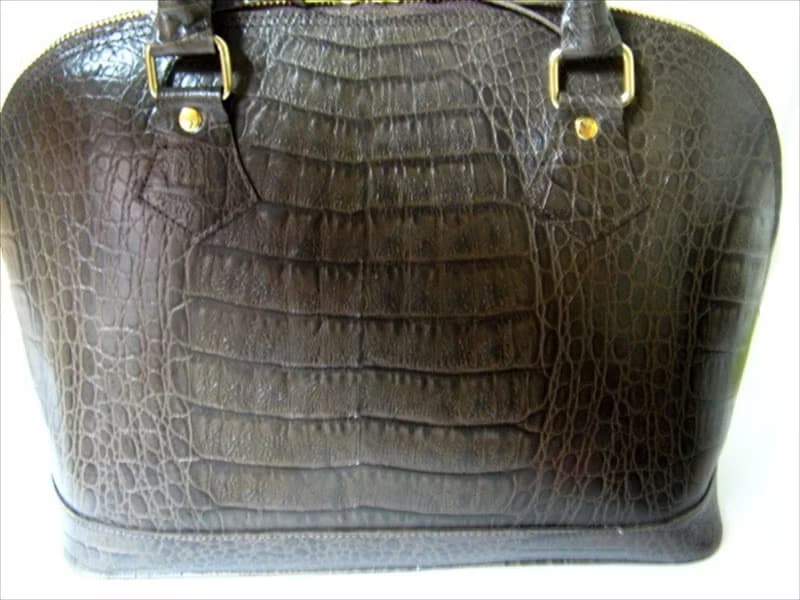 クロコダイル 型押し牛革ハンドバッグ
