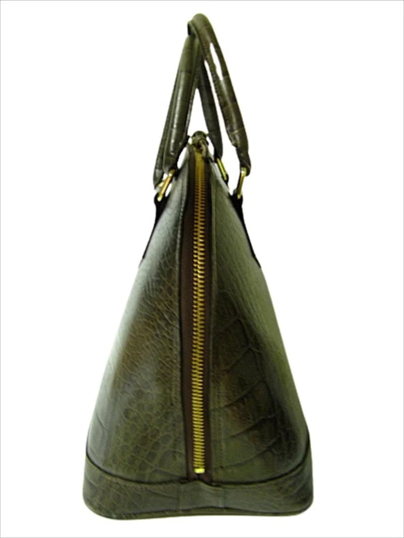 クロコダイル 型押し牛革ハンドバッグ