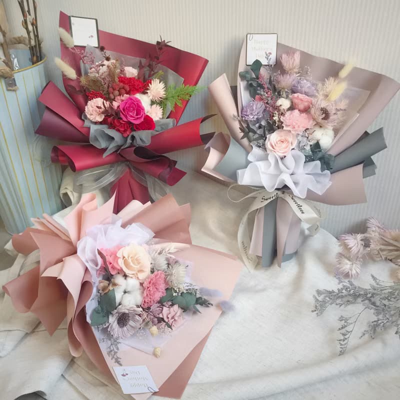 溫暖祝福康乃馨永生花束 母親節花束 永生花 乾燥花束