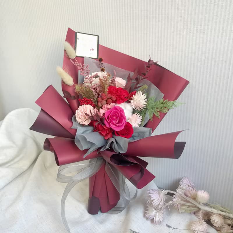 溫暖祝福康乃馨永生花束 母親節花束 永生花 乾燥花束