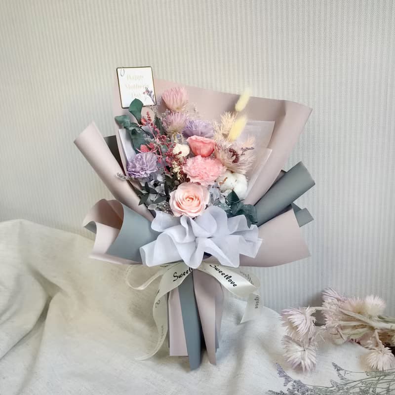 溫暖祝福康乃馨永生花束 母親節花束 永生花 乾燥花束