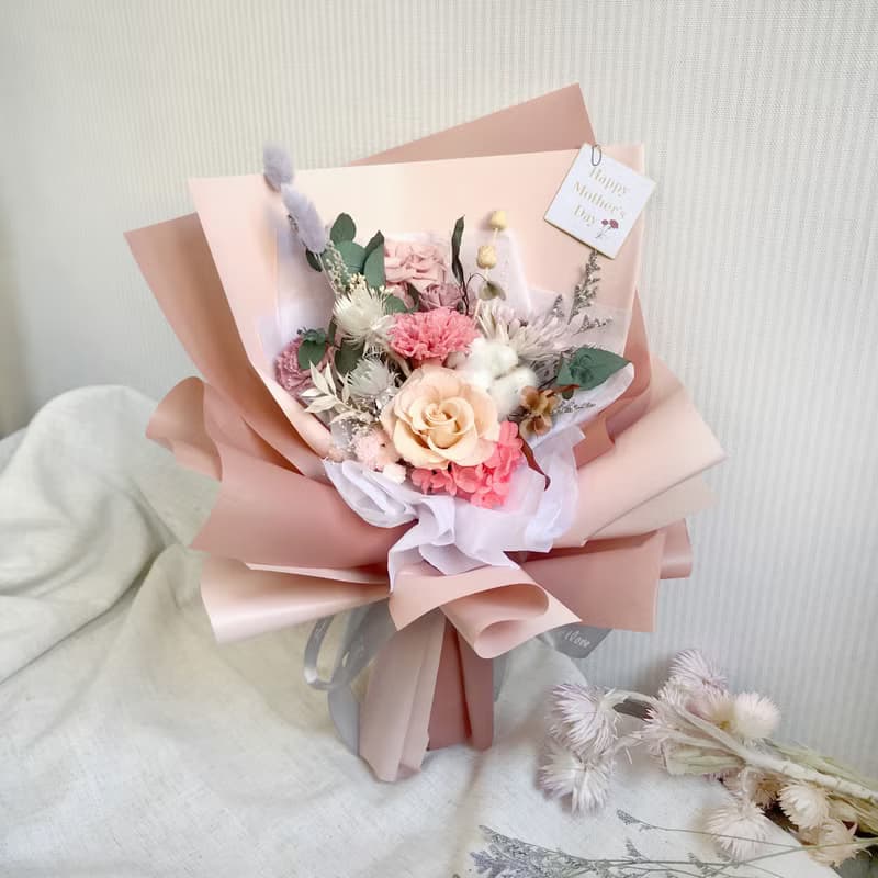 溫暖祝福康乃馨永生花束 母親節花束 永生花 乾燥花束