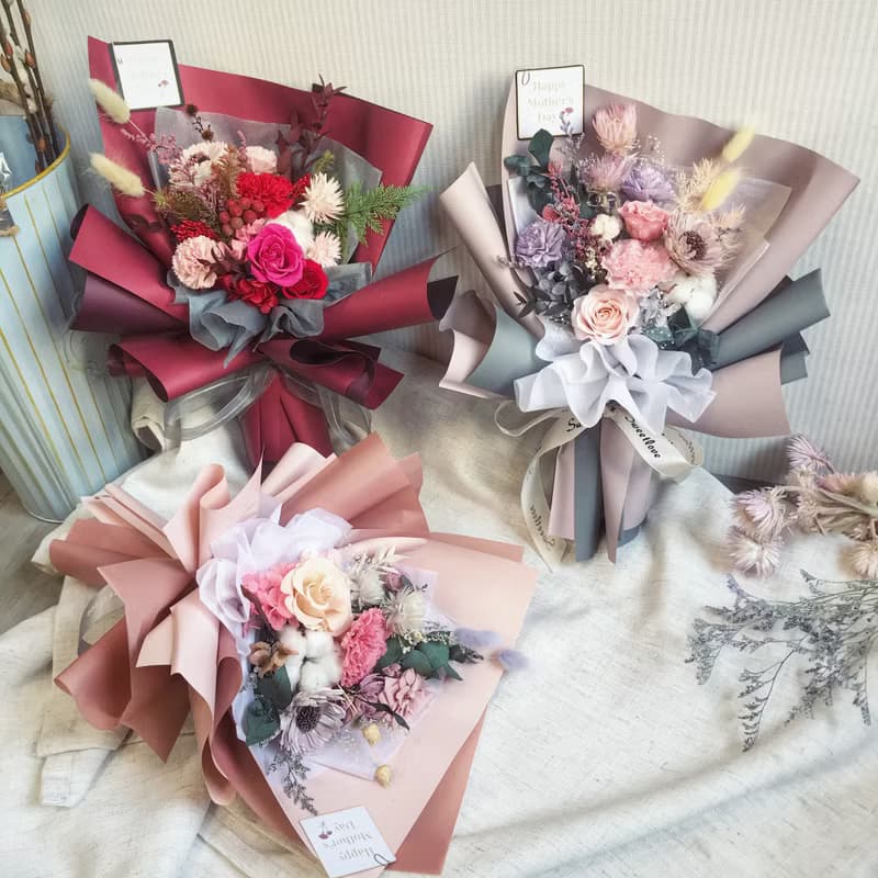 溫暖祝福康乃馨永生花束 母親節花束 永生花 乾燥花束