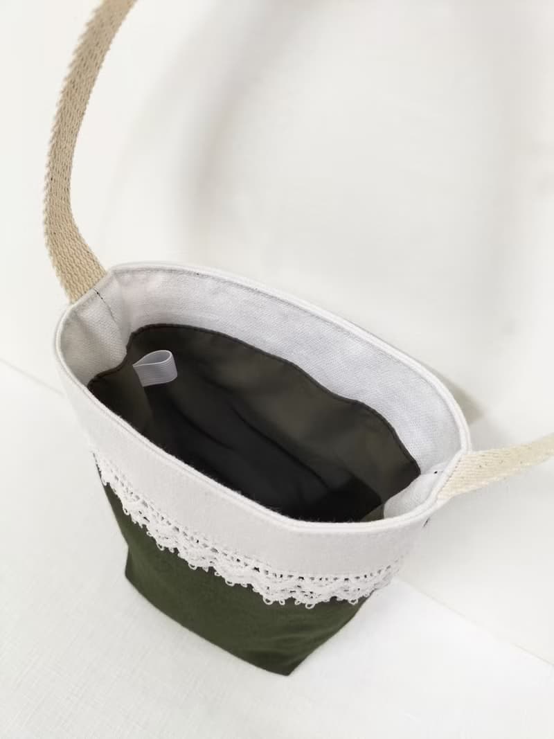 帆布蕾絲環保飲料提袋/紅綠雙色