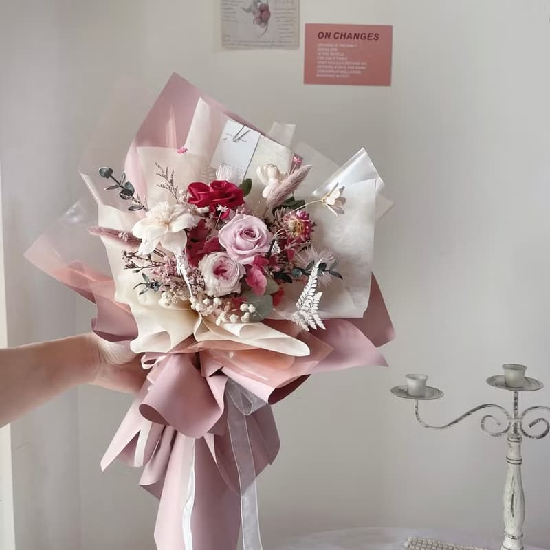 【情人節花束】奶茶色 七夕送禮 永生花束 情人節禮物 告白 七夕