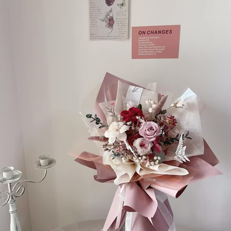 【情人節花束】奶茶色 七夕送禮 永生花束 情人節禮物 告白 七夕