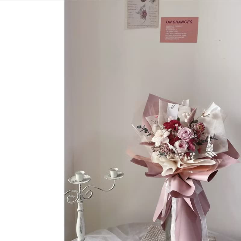 【情人節花束】奶茶色 七夕送禮 永生花束 情人節禮物 告白 七夕