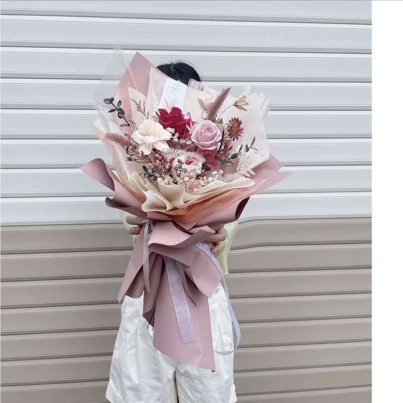 【情人節花束】奶茶色 七夕送禮 永生花束 情人節禮物 告白 七夕