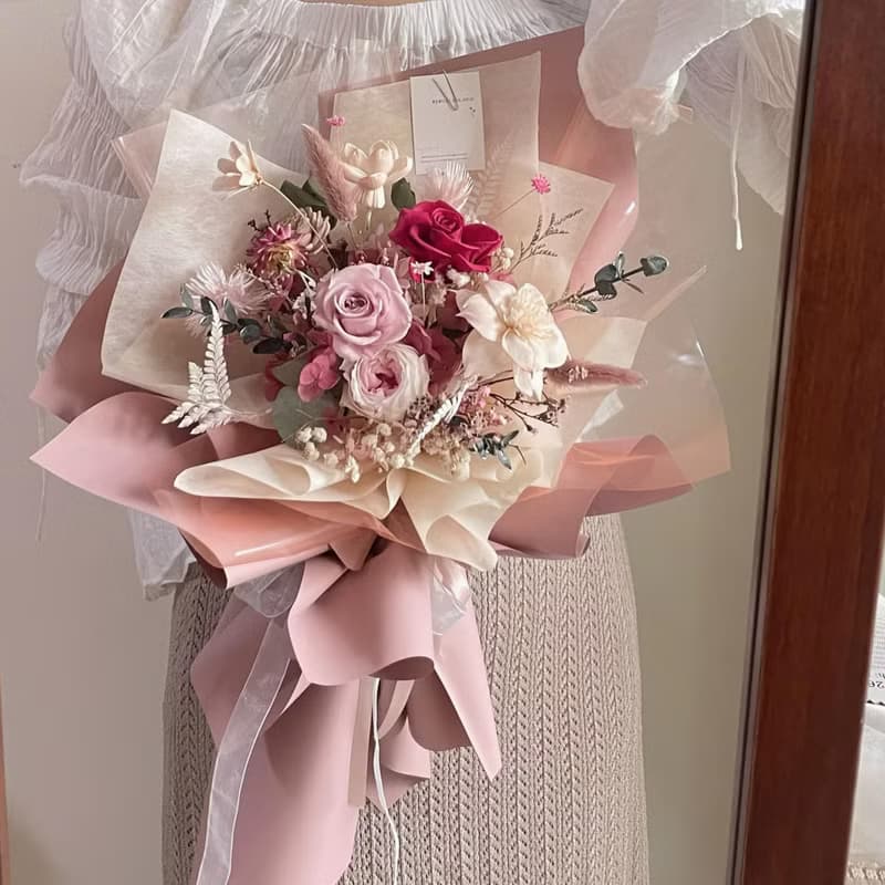 【情人節花束】奶茶色 七夕送禮 永生花束 情人節禮物 告白 七夕