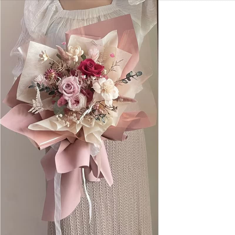 【情人節花束】奶茶色 七夕送禮 永生花束 情人節禮物 告白 七夕