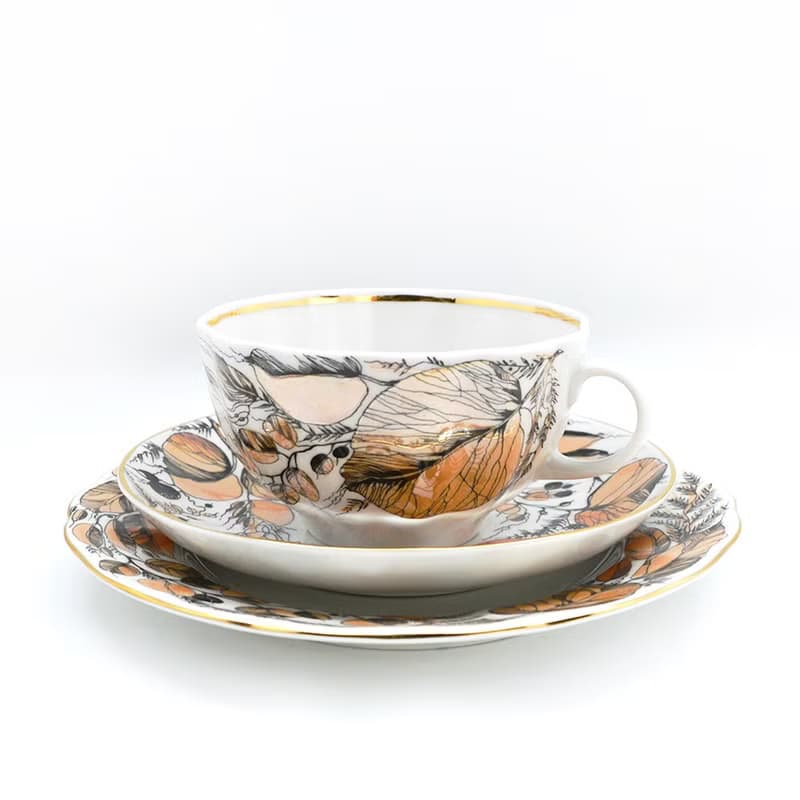 夕陽花園-22K金手工三件式杯盤禮組