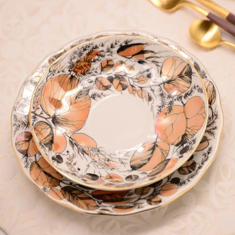 夕陽花園-22K金手工三件式杯盤禮組