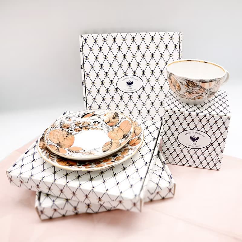 夕陽花園-22K金手工三件式杯盤禮組