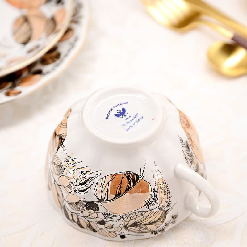 夕陽花園-22K金手工三件式杯盤禮組