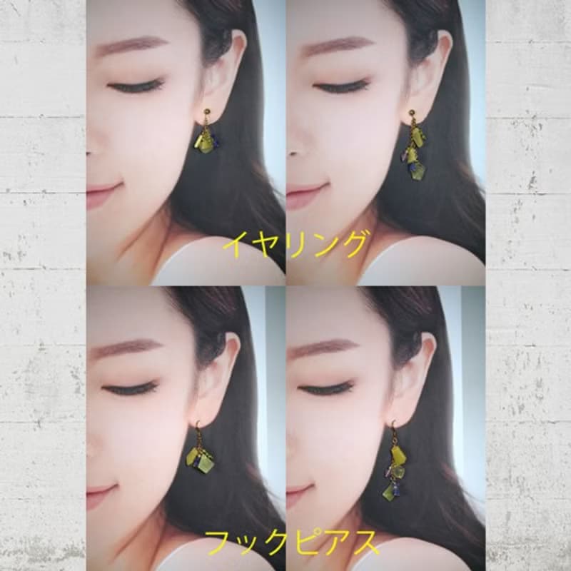 イエローオパールのスライスレモン風イヤアクセサリー