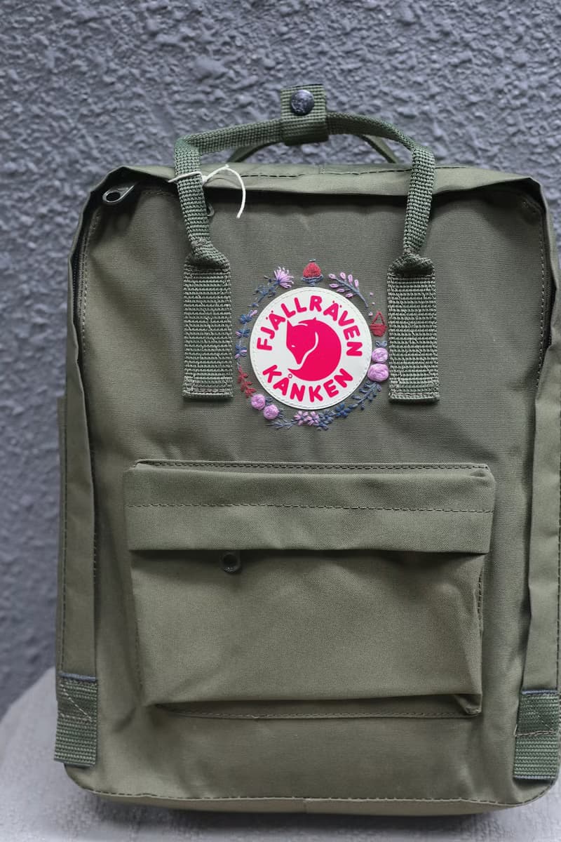 森林系列粉紫色主題--kanken軍綠色包--手工刺繡設計訂製