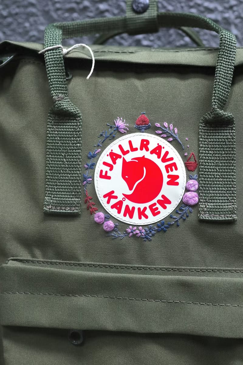 森林系列粉紫色主題--kanken軍綠色包--手工刺繡設計訂製