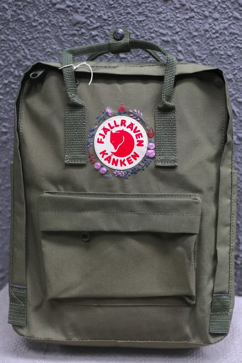 森林系列粉紫色主題--kanken軍綠色包--手工刺繡設計訂製