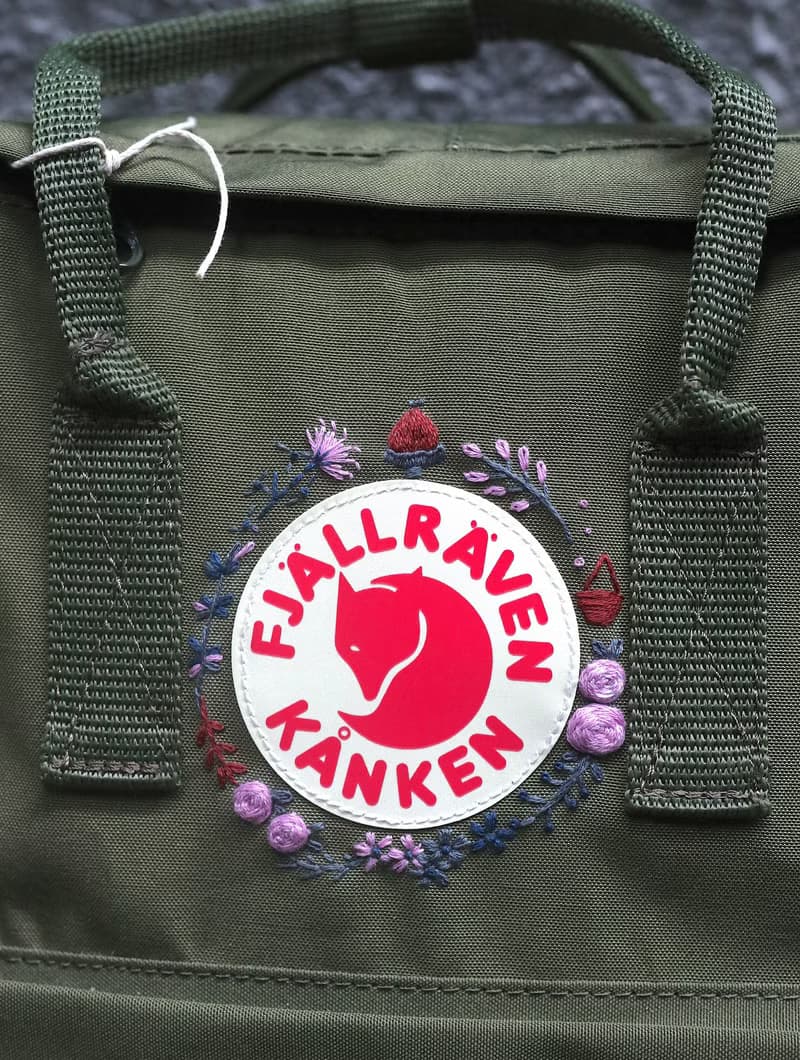 森林系列粉紫色主題--kanken軍綠色包--手工刺繡設計訂製
