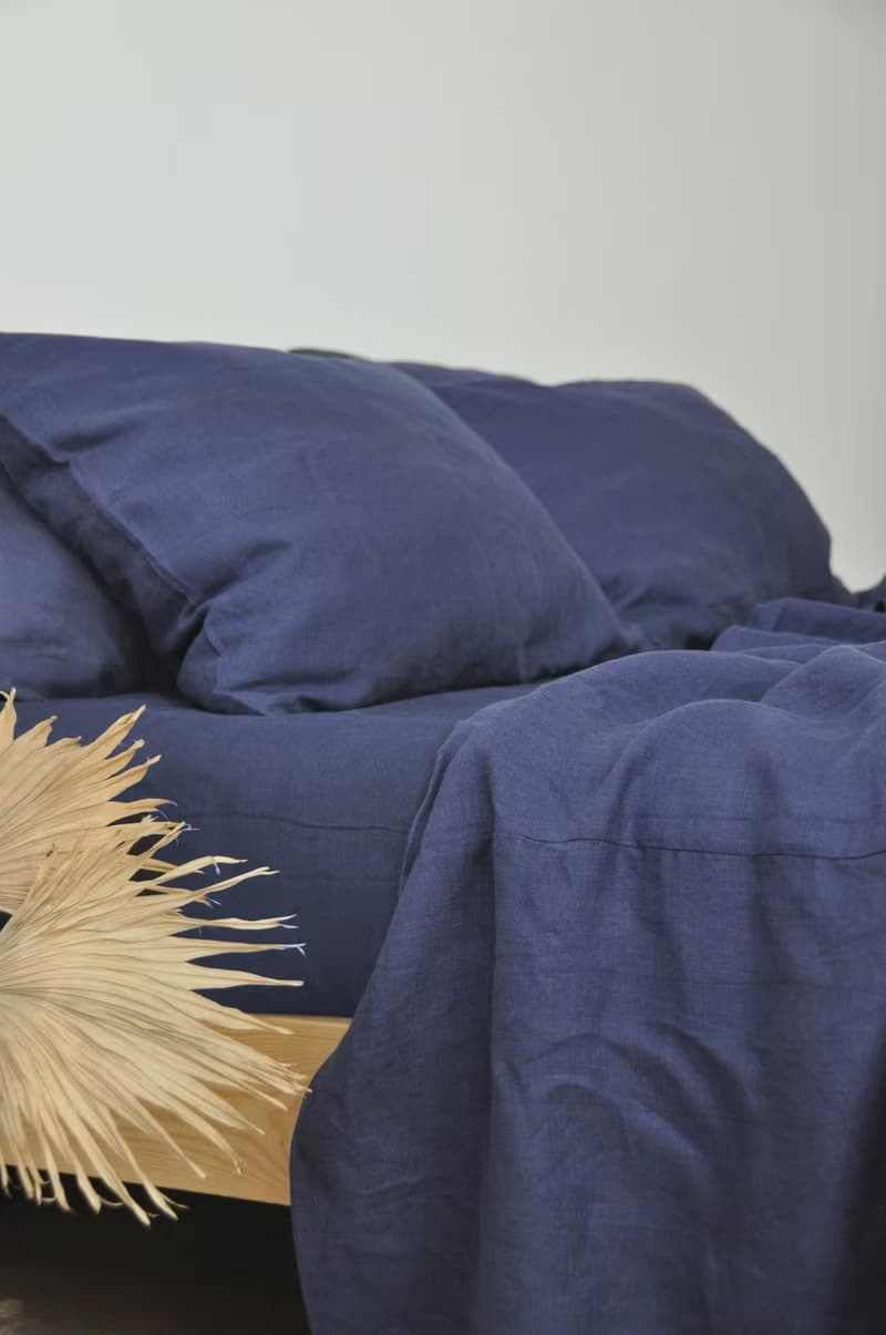 Indigo linen flat sheet / Linen bedsheet / Softened stonewashed linen sheet