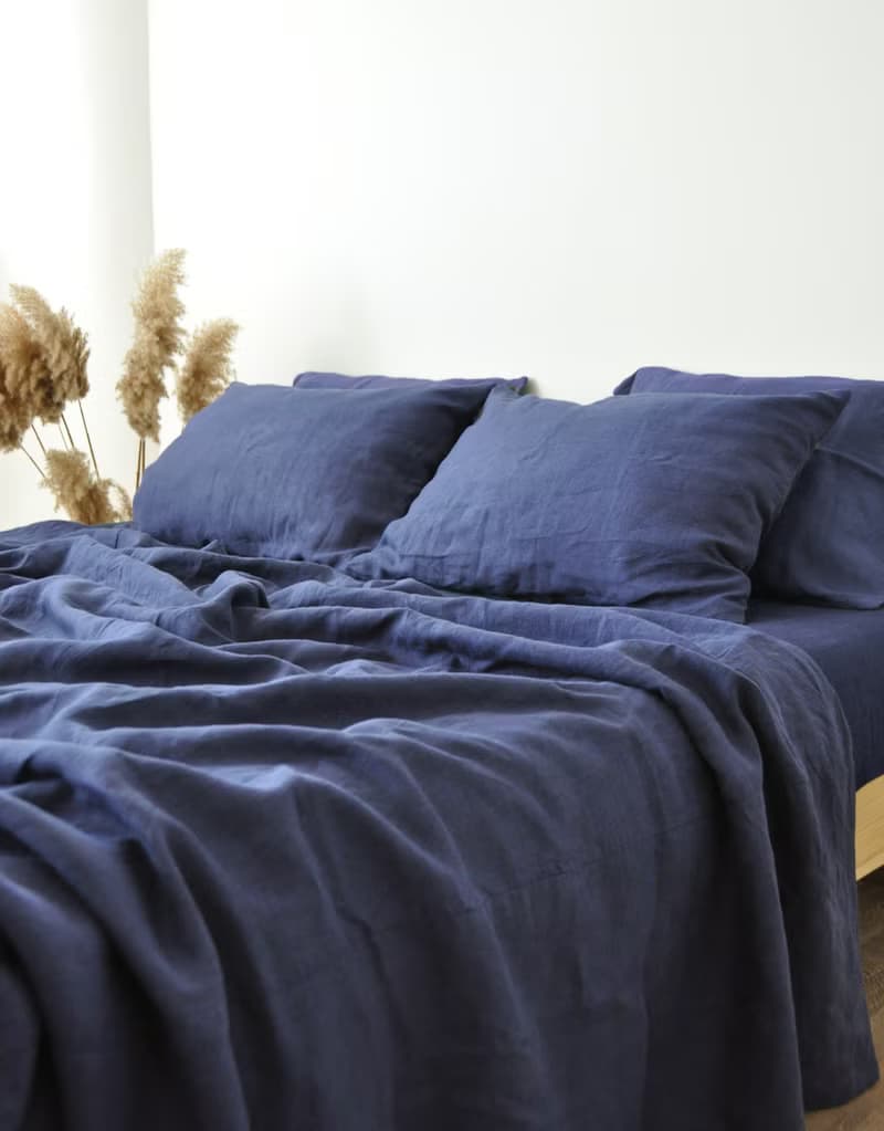 Indigo linen flat sheet / Linen bedsheet / Softened stonewashed linen sheet